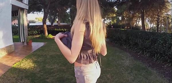  Teen blonde with natural tits l. Gartner fucks outdoors